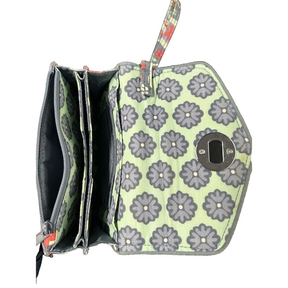 Vera Bradley Quilted Nomadic Gray Orange Green Floral Turn Lock Latch Wallet - Picture 9 of 11